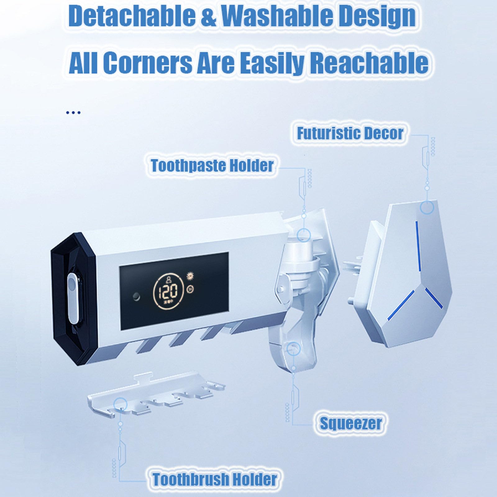 Tenedores de Cepillo de Dientes UV Inteligentes para baño, exprimidor de Cepillo de Dientes sin Agujeros, montado en la Pared,Black