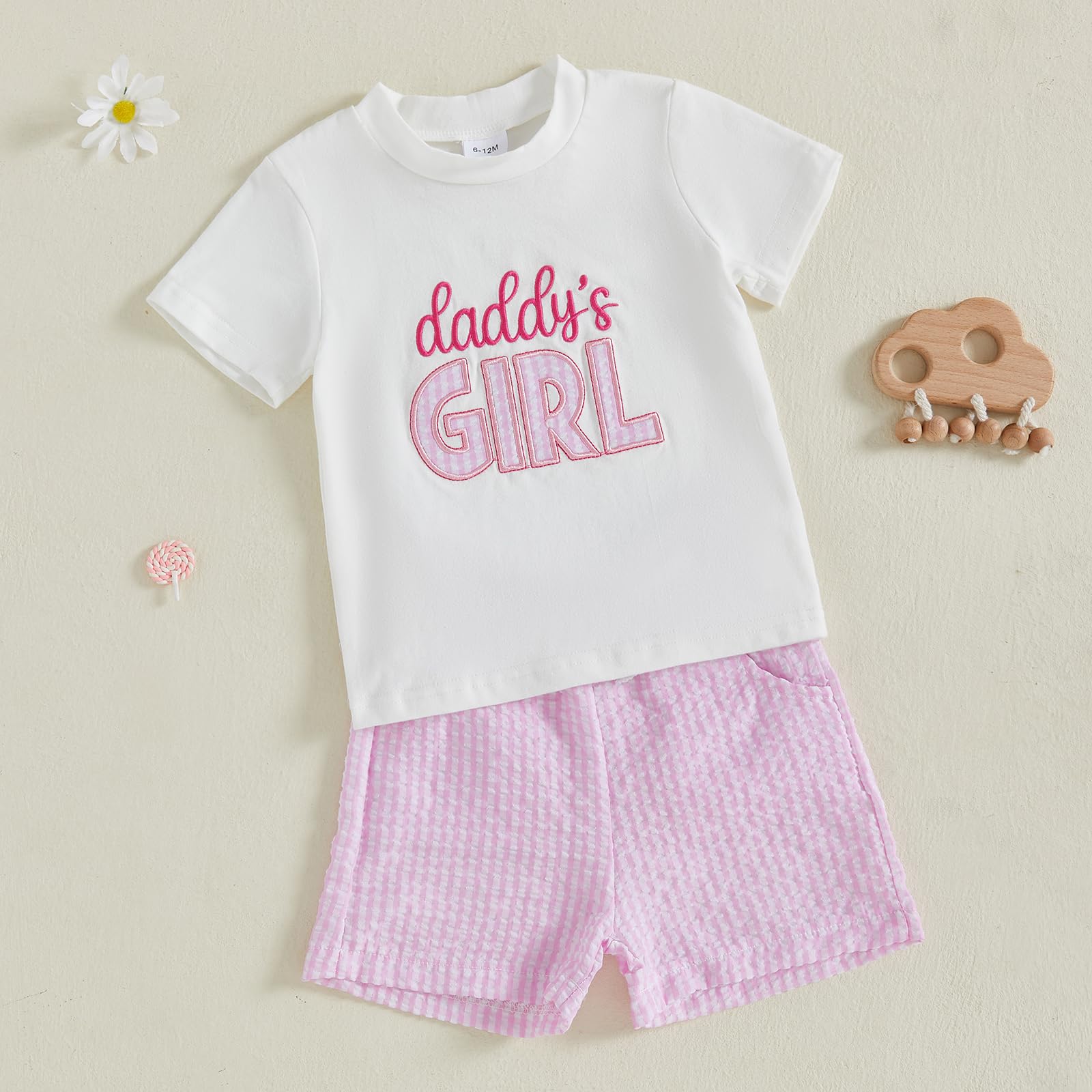 Gaono Baby Boy Girl Summer Clothes Toddler Short Sleeve Letter Embroidery T-Shirt Plaid Shorts Set 2 Piece Outfits (Pink, 2-3T)