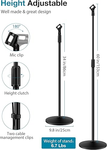 Miniatura 3 de InnoGear Soporte de micrófono, paquete de 2 soportes de micrófono desmontables para el suelo, soportes de brazo de micrófono con base pesada, altura