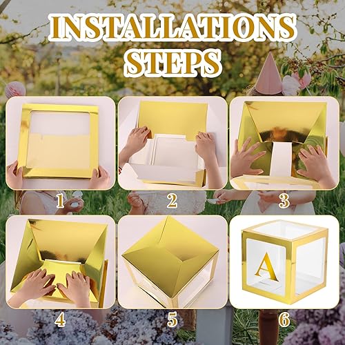 Miniatura 3 de Sratte Caja de globos con letras y números, cajas de bloques transparentes con luces LED para decoración de fiesta de ducha, cumpleaños, boda,