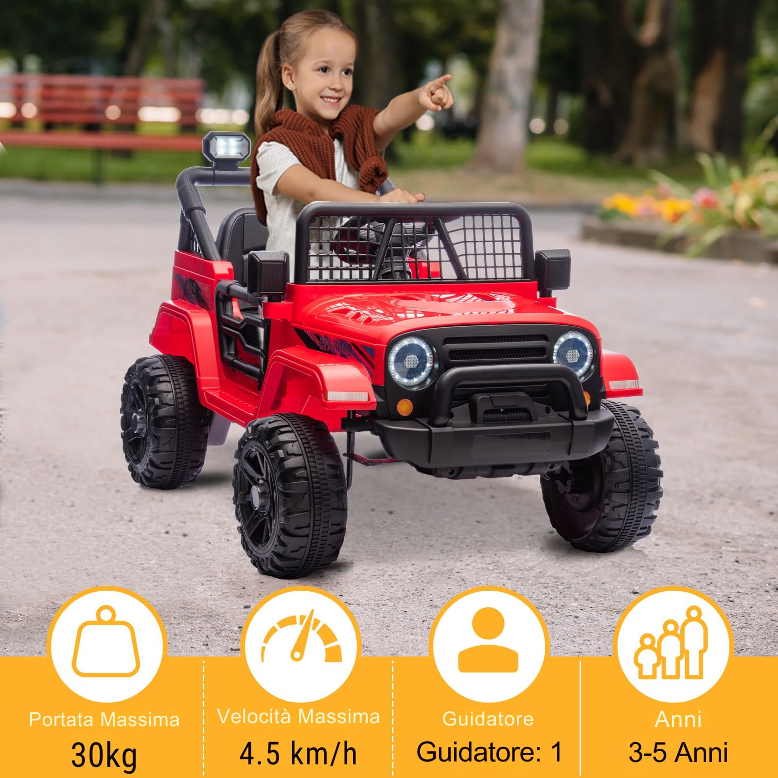 LALAHO Mcchina Elettrica Per Bambini 12V, Vel. max. 4,5 km/h Auto Elettrica per Bambini 3-5 Anni, Sospensioni, MP3, Telecomando, Rosso