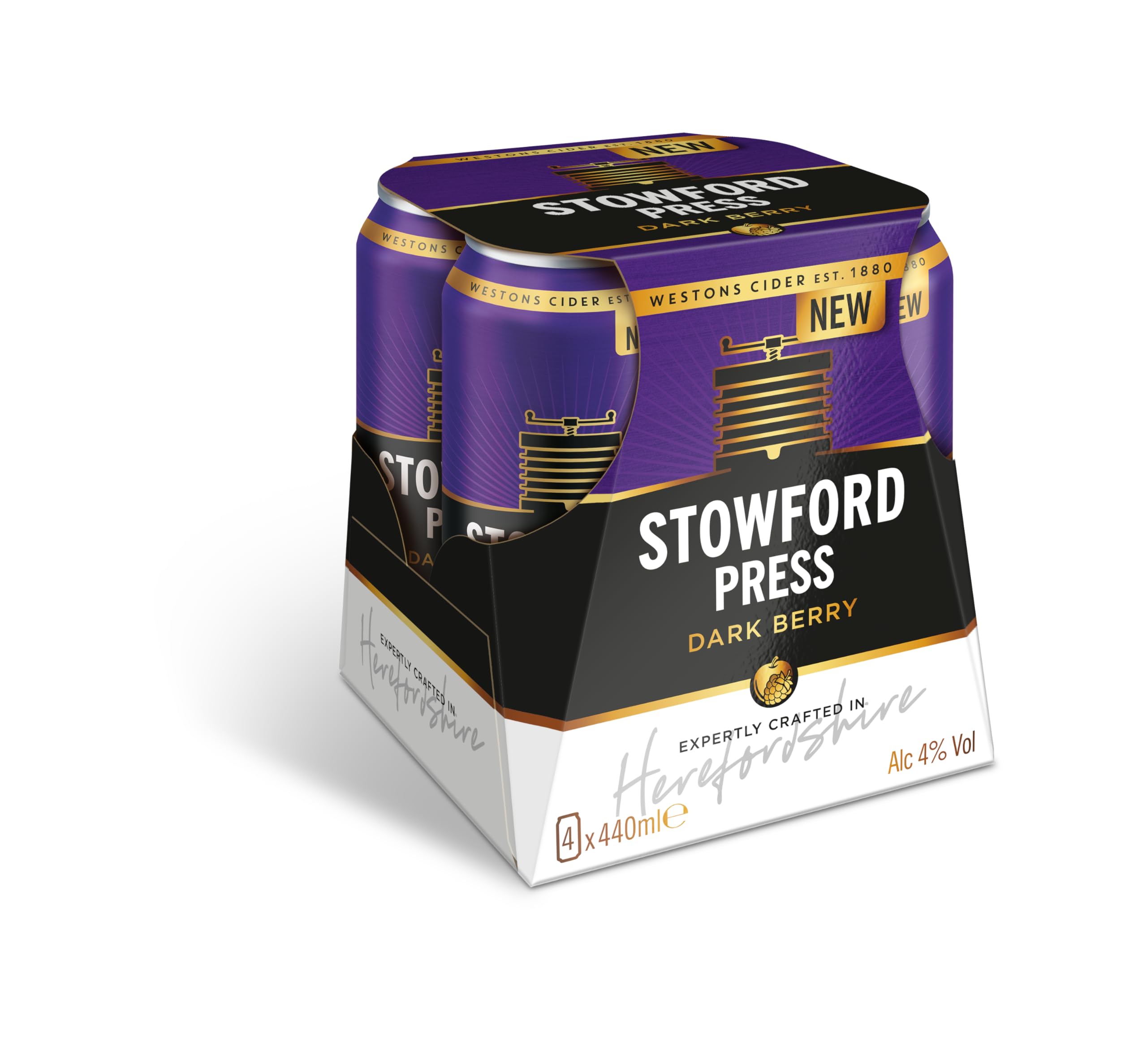 Stowford PressDark Berry 4% abv - 24 x 440ml Cans (6 packs of 4), 4% ABV – Sparkling Cider Made From 100% Locally-Sourced Apples | Crisp Apple & Sweet Berry Flavour | Vegan, Vegetarian & Gluten Free
