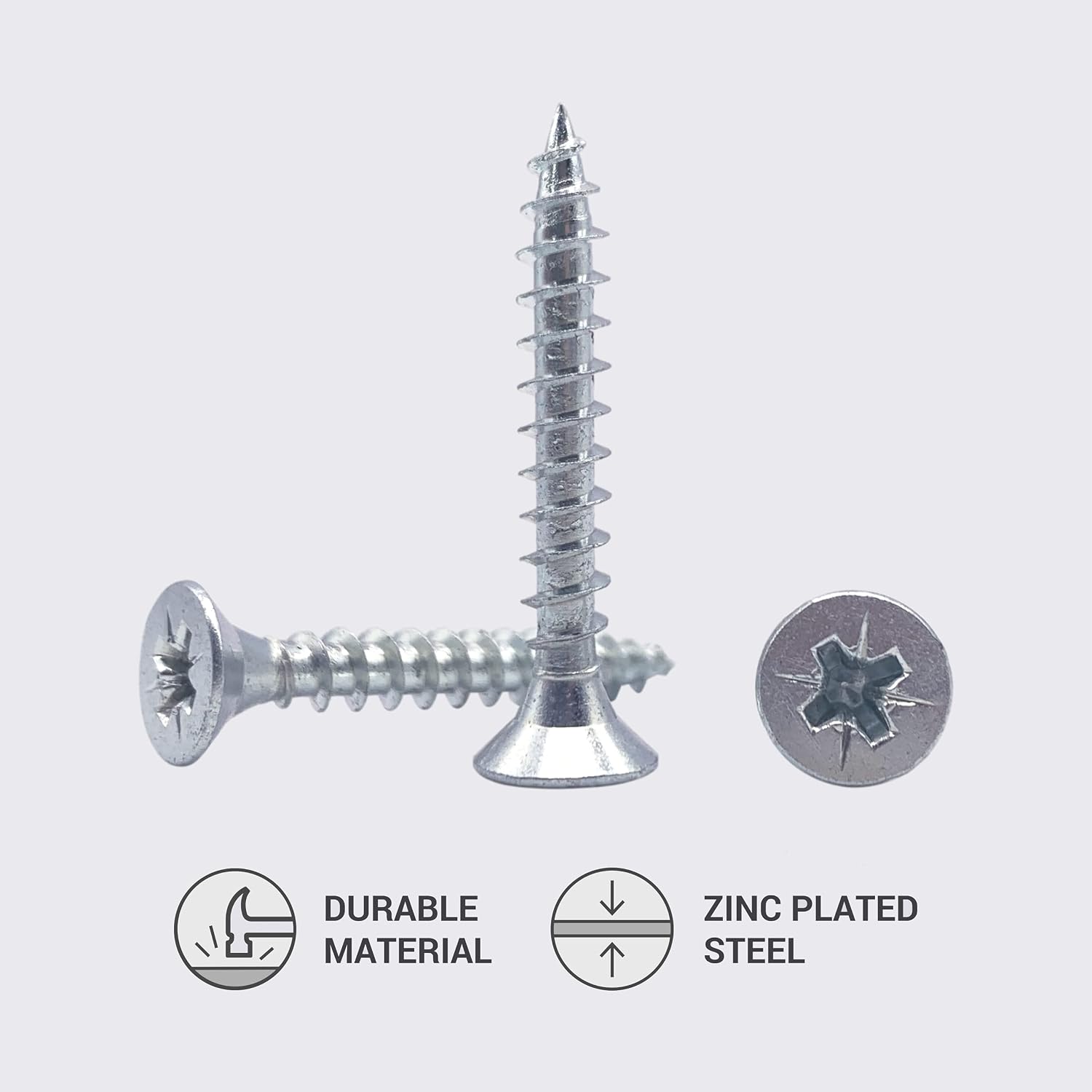 (Pack of 200 pcs) Zinc Plated Steel 5.0 x 35 mm Wood Screws, Chipboard Screws, Universal Pozi-Drive Screw, PZ Fully Threaded - Image 3