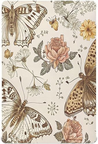 Kigai Sábana bajera ajustable para cuna con diseño de flores y mariposas vintage para niños y niñas, para colchones estándar de cuna y juego,