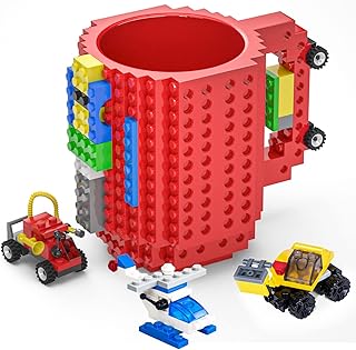 DAYMOO Build on Brick Mug, Cool Coffee Mugs for Kids, Creative Novelty Building Block Cups, Funny Coffee Mug Gift for Men Adults Women Xmas Christmas - Red