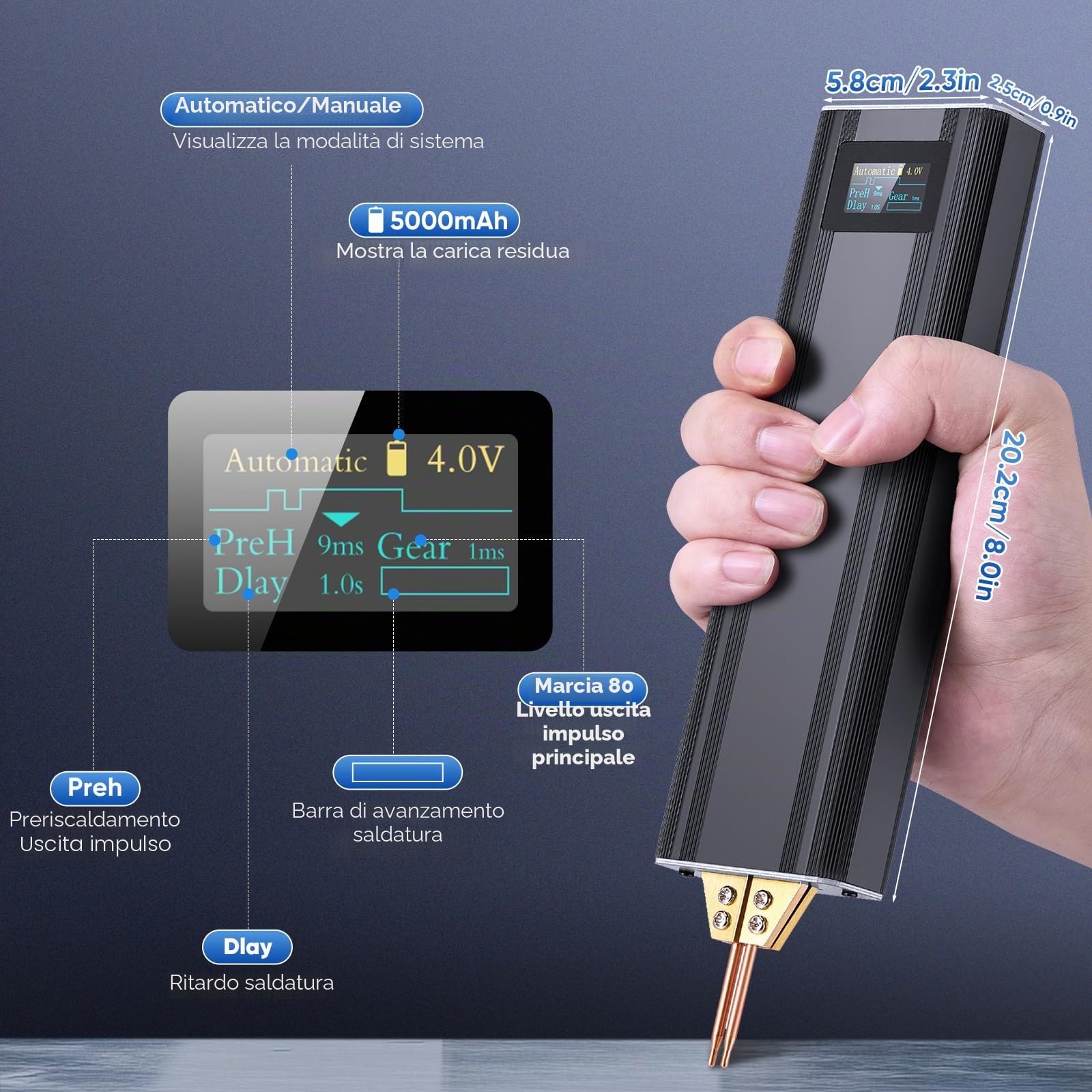 Saldatrice a Punti per Batterie,Mini Saldatore a Punti Portatile 80 Marce, 2 in 1odalità Automatica e Manuale Spot Welder per Lamiere di Nichel 0,1-0,2 mm, Ferro, Acciaio Inossidabile