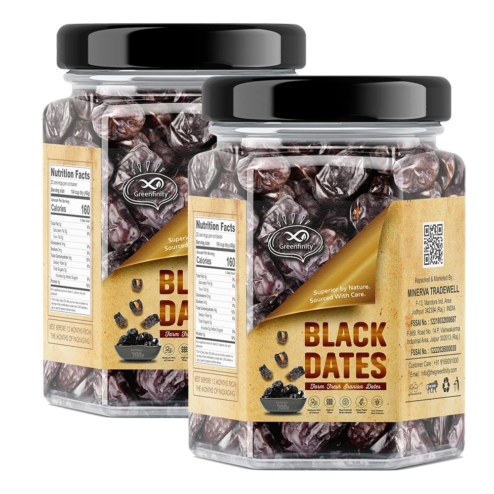 GreenFinity Black Dates 400G - Khajoor | Khajur, 100% Natural. Rich In Iron, Fibre & Vitamins (200G X 2 Boxes). Premium Imported, Fresh (B0BPN1L6VT) Amazon Price History, Amazon Price Tracker