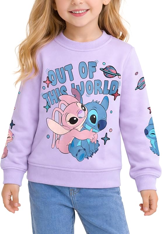 buzo con estampado gráfico de cuello redondo y forro polar suave para niña Lilo and Stitch de Disney