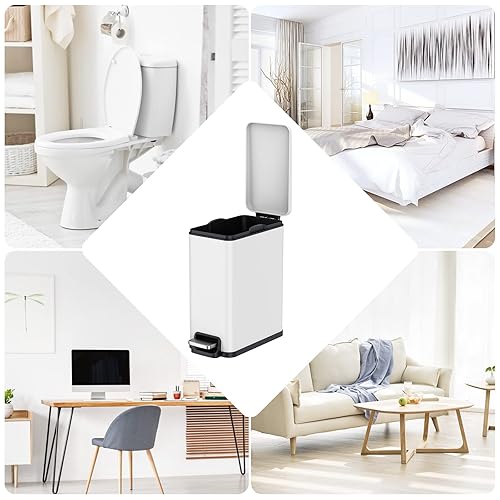Miniatura 7 de BETHEBEST Basurero de baño con tapa, cubo de basura con pedal de pie con cubo de forro extraíble, cubo de basura rectangular de 2.6 galones para