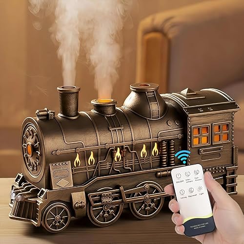 Difusores de tren de Navidad para aceites esenciales con control remoto, humidificador de tren de vapor de aire con aroma vintage de 10.1 fl oz, con