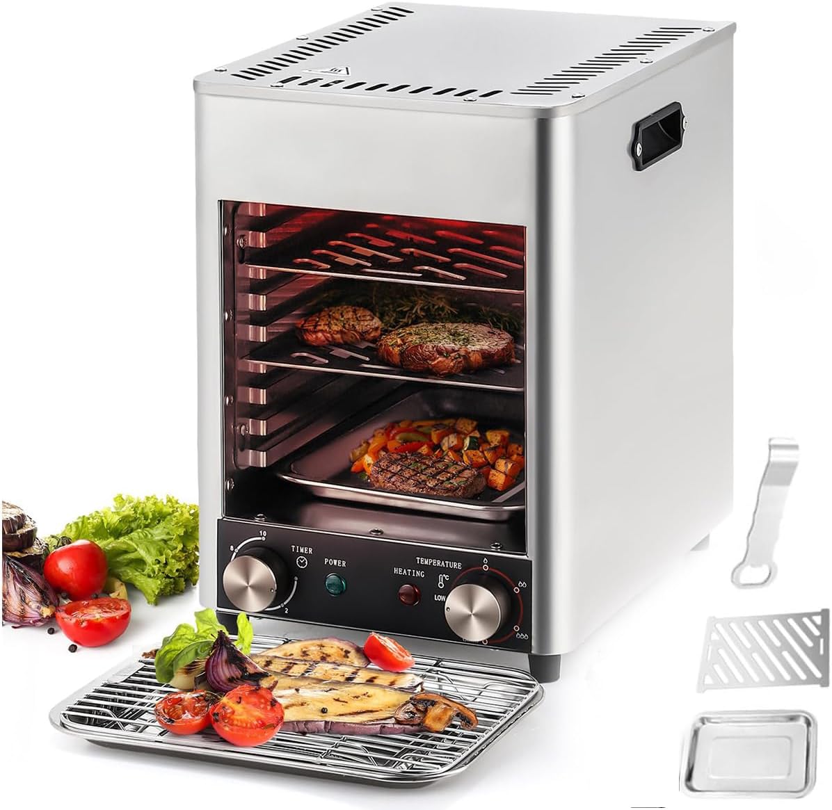Meat Oven, Pizza Oven, Electric Grill For, Meat Oven, Portable Oven, Multifunctional Commercial 1700W, Digital Timer, Convection and 8 Modes, Ideal for Pizza and Meats