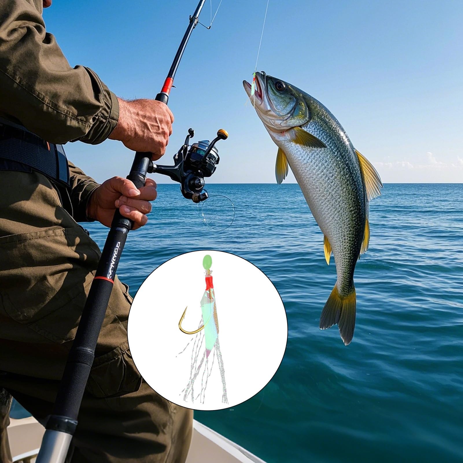 Pack de 6 Aparejos de Pesca para Mar con 36 Anzuelos, Plumas Luminosas, Acero Resistente, Cebo Biónico Imitación Insecto