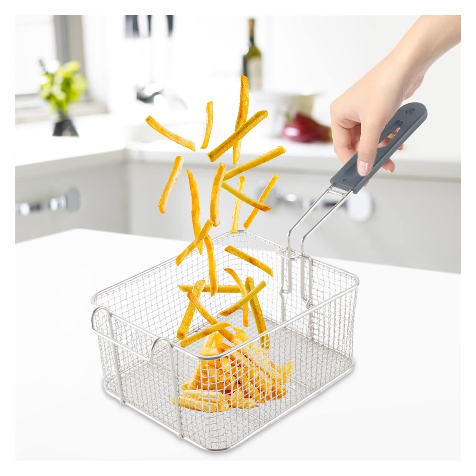 Cestello per fritture in rete di acciaio inossidabile - Colino da cucina premium per patatine fritte croccanti e altro ancora