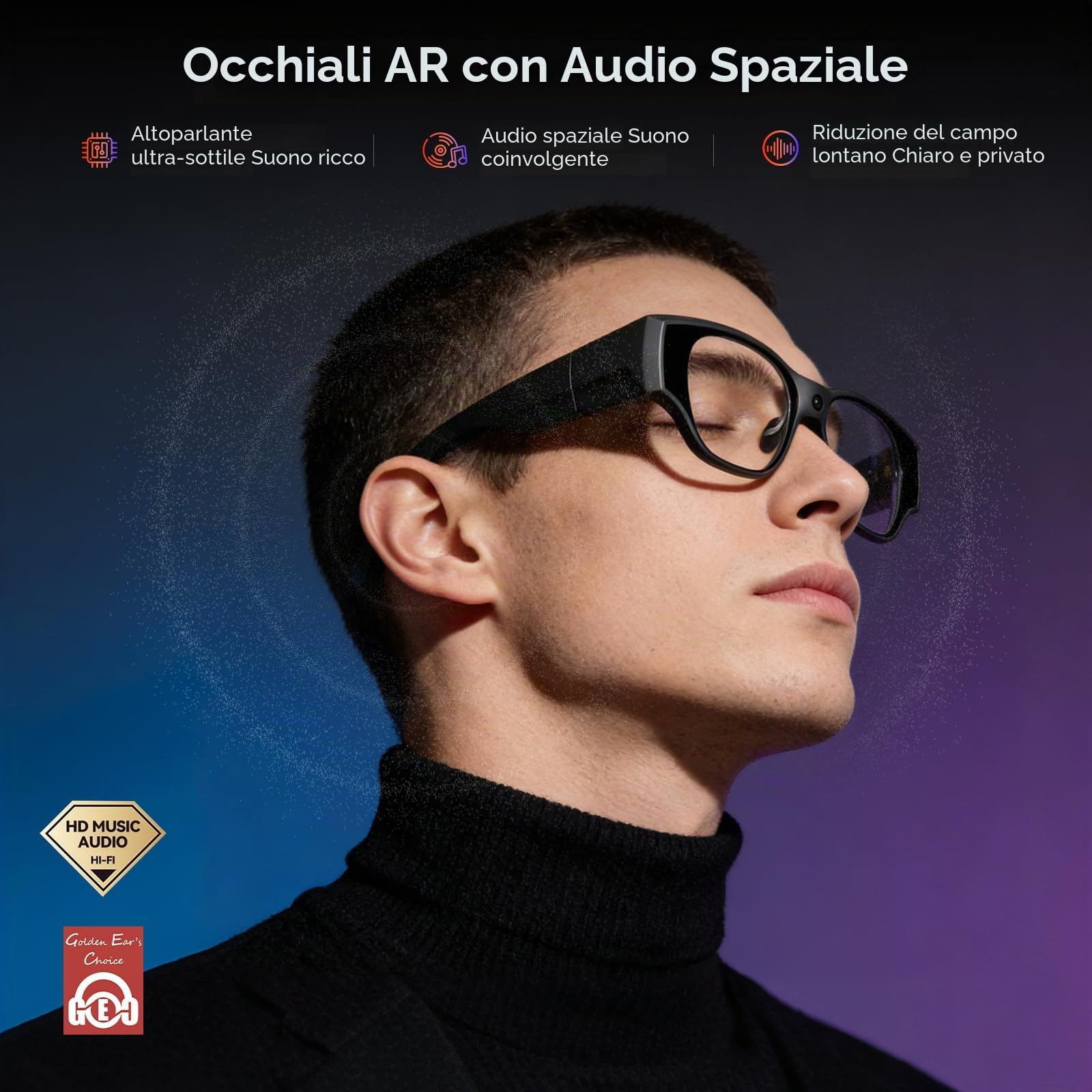 Occhiali Intelligente AR con Display,Schermo Virtuale Micro-OLED da 1080p e 150 Pollici,Occhiali Intelligenti con IA Schermo Integrato,Bluetooth per Gaming,Video da Uomo Donna (senza anello)