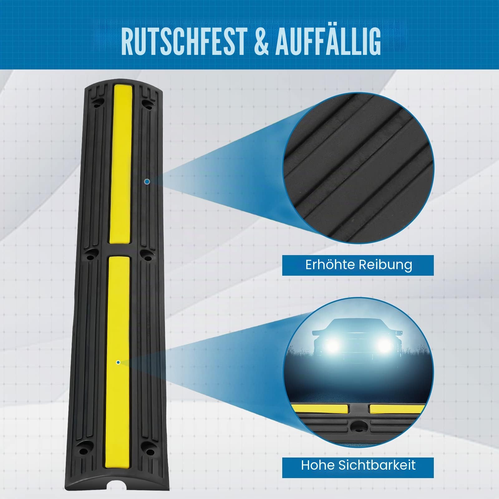 VEVOR 4X 1-Kanal Schlauchbrücke 100x15x3,1cm Kabelbrücke Gummi Überfahrschutz Kabel Kanalgröße 3x2cm Max. Tragfähigkeit 8164kg pro Achse Schwellenrampe Ideal für Wohngebiete Private Garagen Gärten