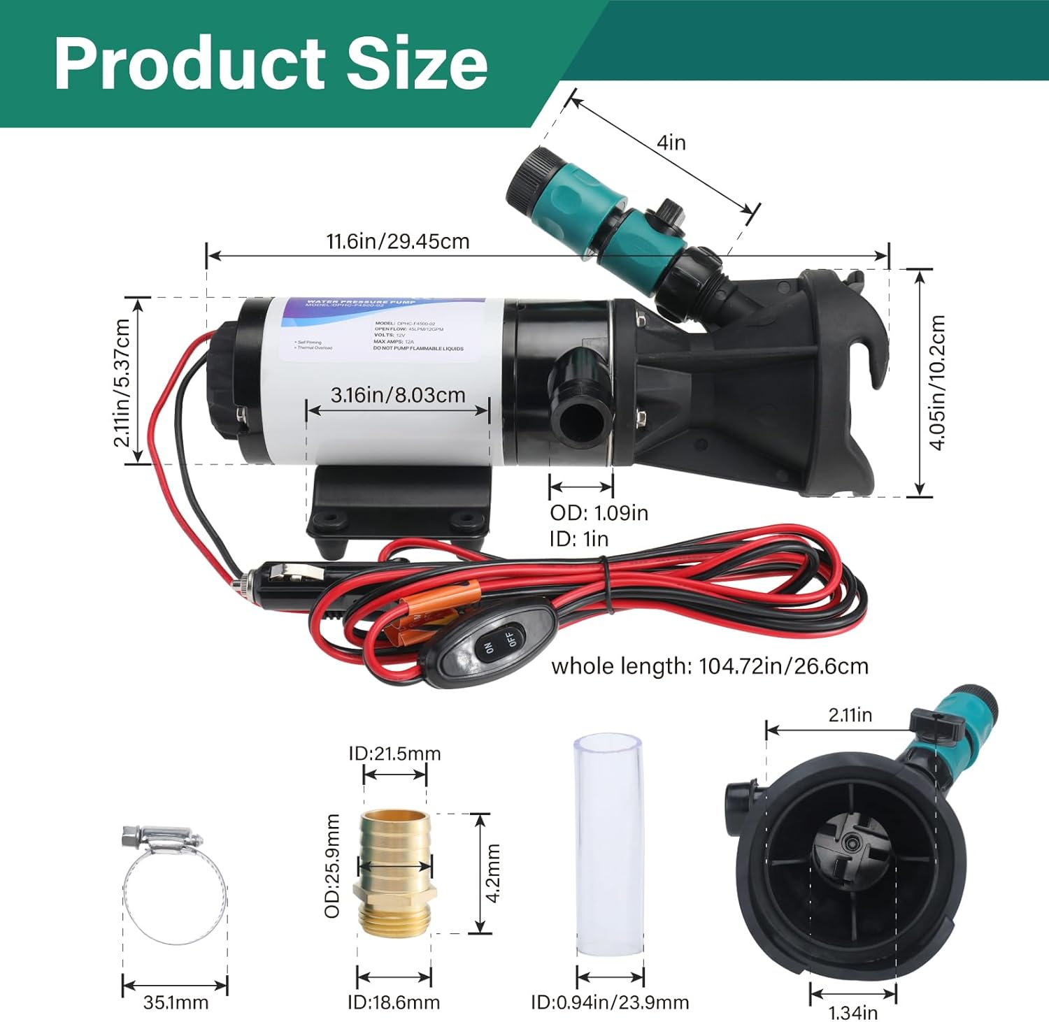 Waste Pump for RV,Macerator Pump for RV,12V 12GMP Quick Release Sewage Pump with Garden Hose Discharge Port for Boat,Marine