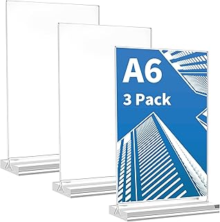Svalor 3 Stück Aufsteller A6, Acryl Tischaufsteller mit Abnehmbarem Basis, T-Ständer Werbeaufsteller für beidseitige Präsentation, Hochformat Menükartenhalter für Restaurants, Café, Ausstellungen