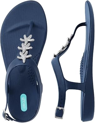 Oka-B Womens Carson Kaila T-Strap Flip Flop Sandal with Starfish Charms Sapphire, Size 10