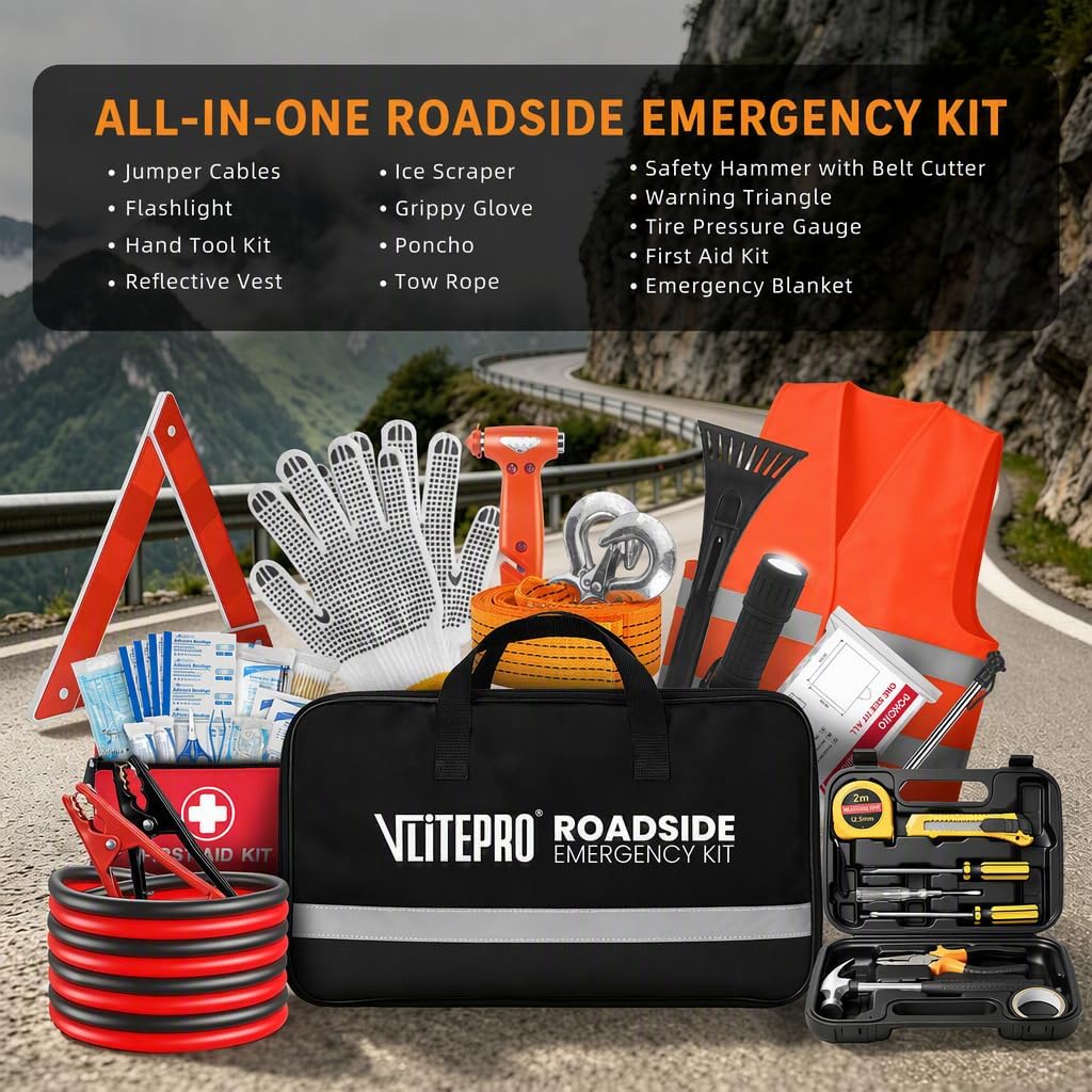 Roadside Emergency Car Kit for New Drivers, Families & Travel