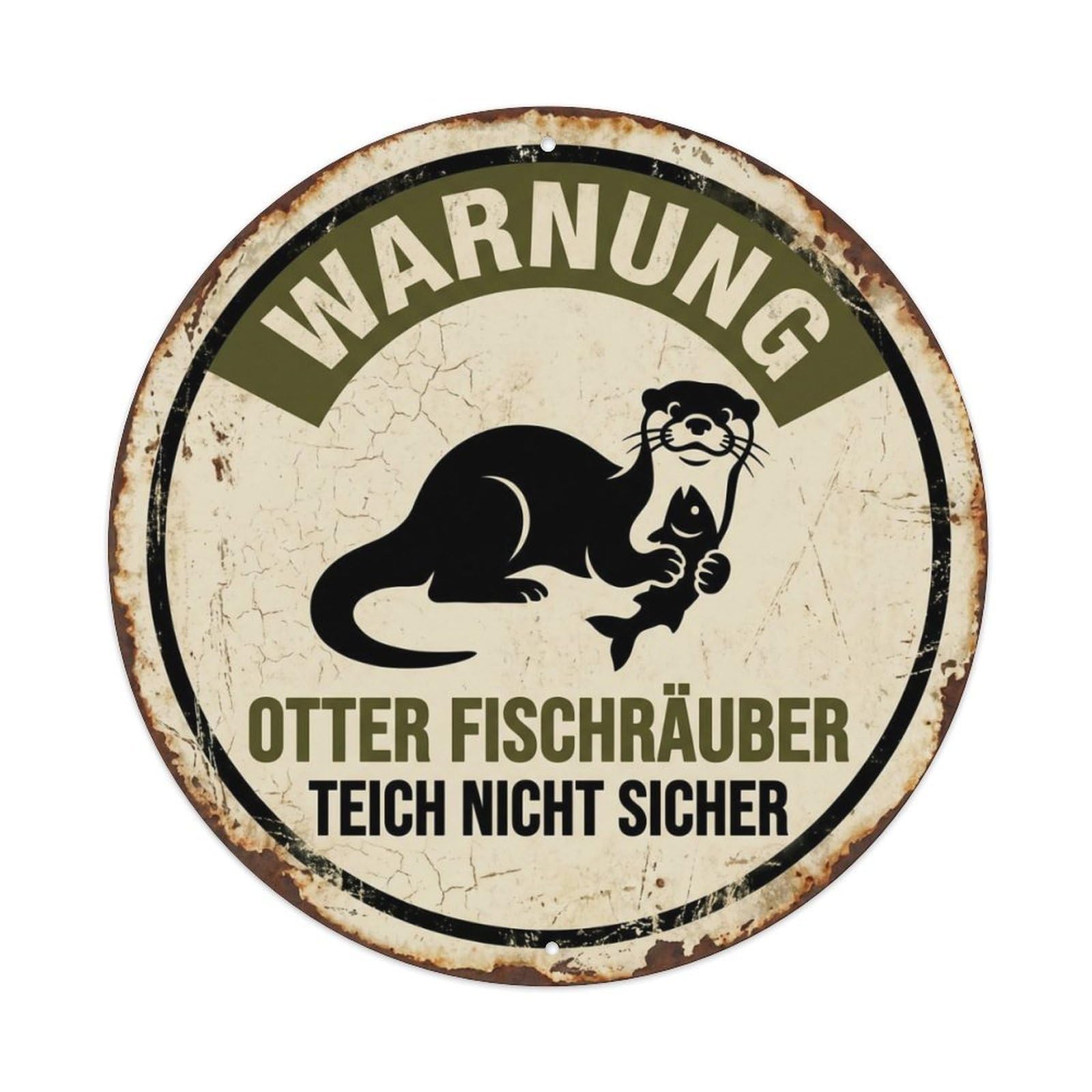 Fqcyn Style Sneaky Otter Fish Bandit Metal Tin Sign Plaque Wall Decor For Cafe, Club Bar, Office, Home Garden Round Metal Poster 8X8inch