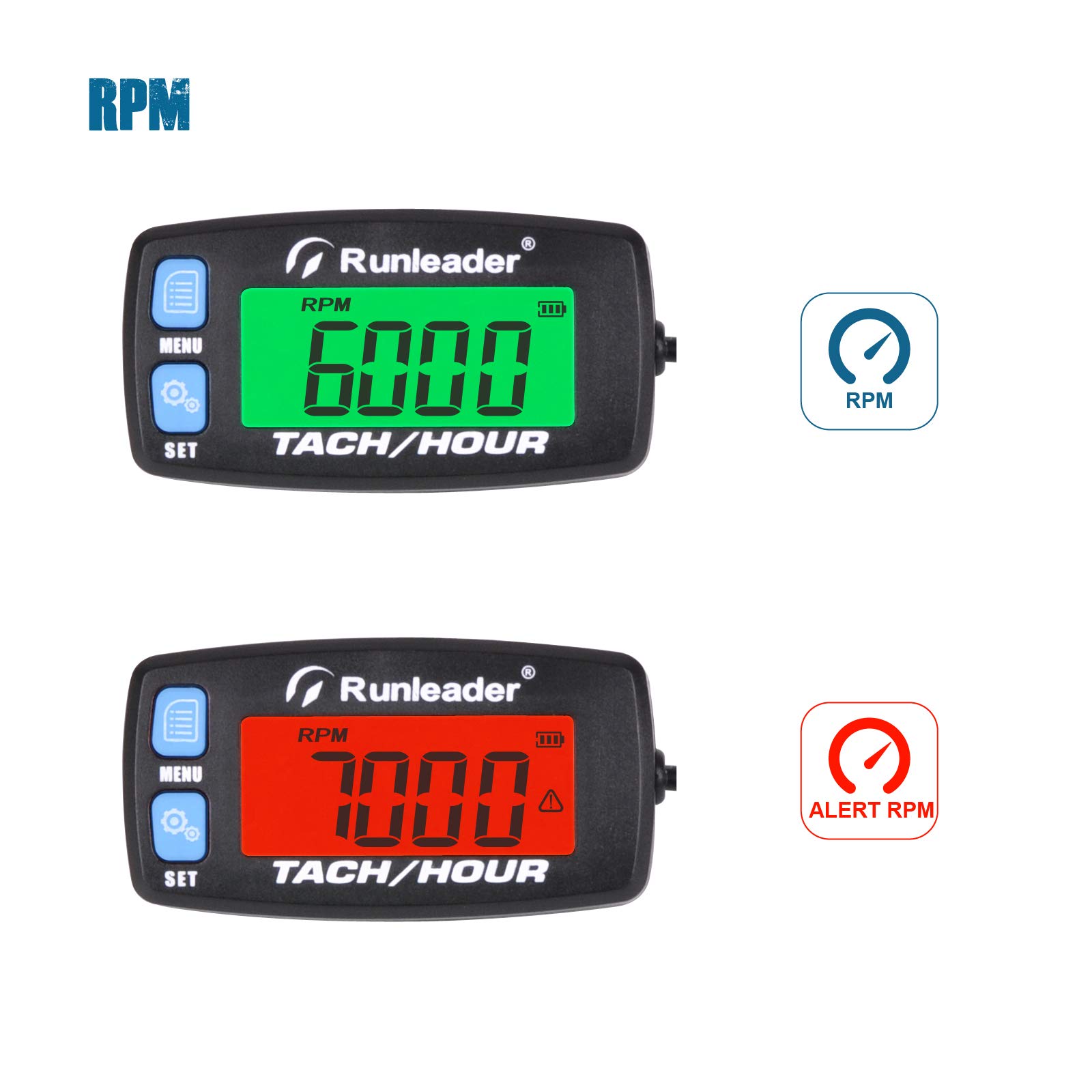 Runleader contaore digitale tachimetro,misuratore RPM,display retroilluminato,batteria sostituibile per tosaerba ZTR Generatore inverter compressore d'aria spazzaneve Motocicletta(032C-BU)