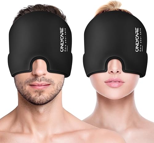 ONLYCARE - Gorro para aliviar migrañas, calmante, envoltura de gel frío sin olor, terapia de fríocalor, para dolor de cabeza por tensión y estrés,