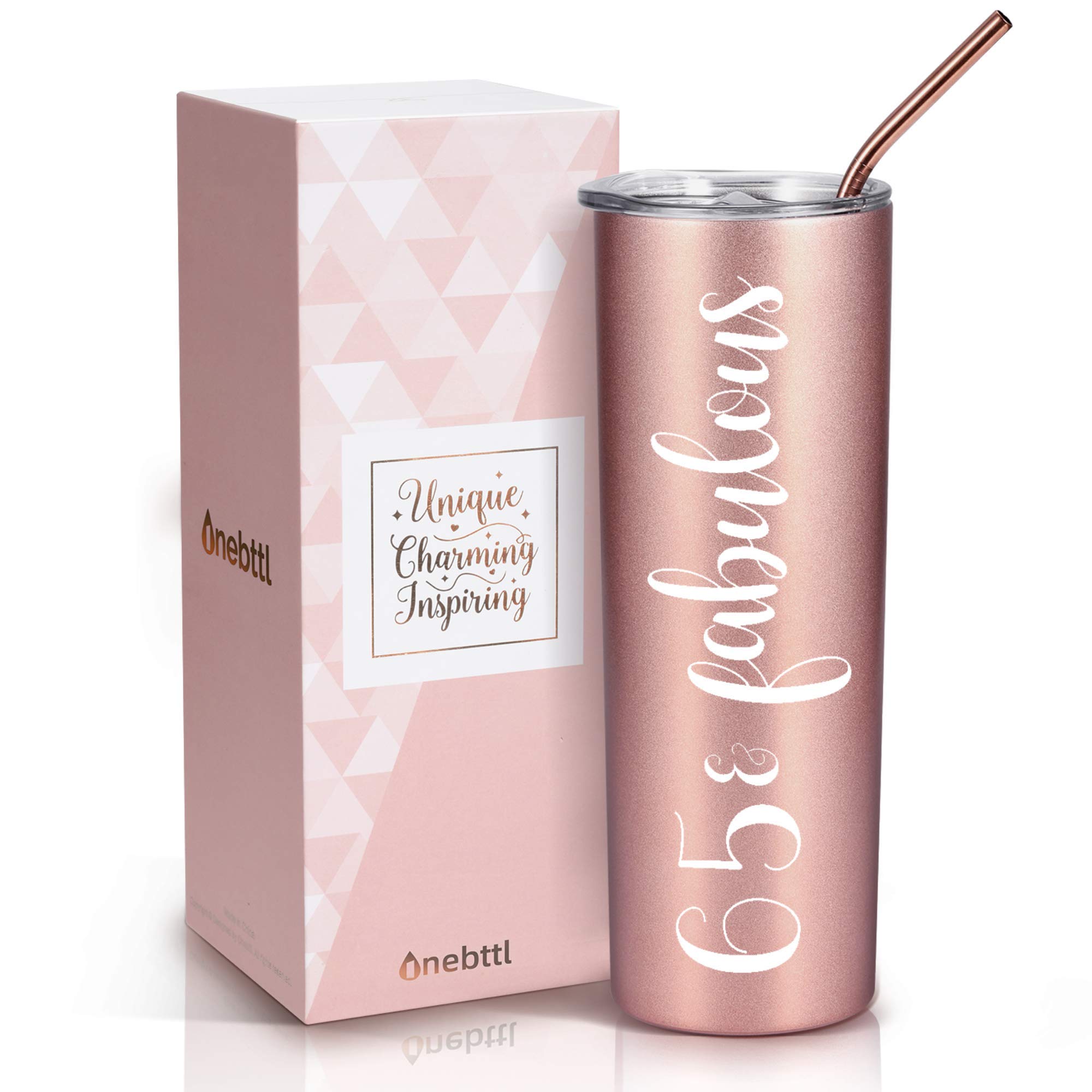 Onebttl 65th Birthday Gifts for Women, 65 & Fabulous, 20 Oz Insulated Stainless Steel Skinny Wine Tumbler for Mom, Best Friend, Sister, Aunt, Wife,