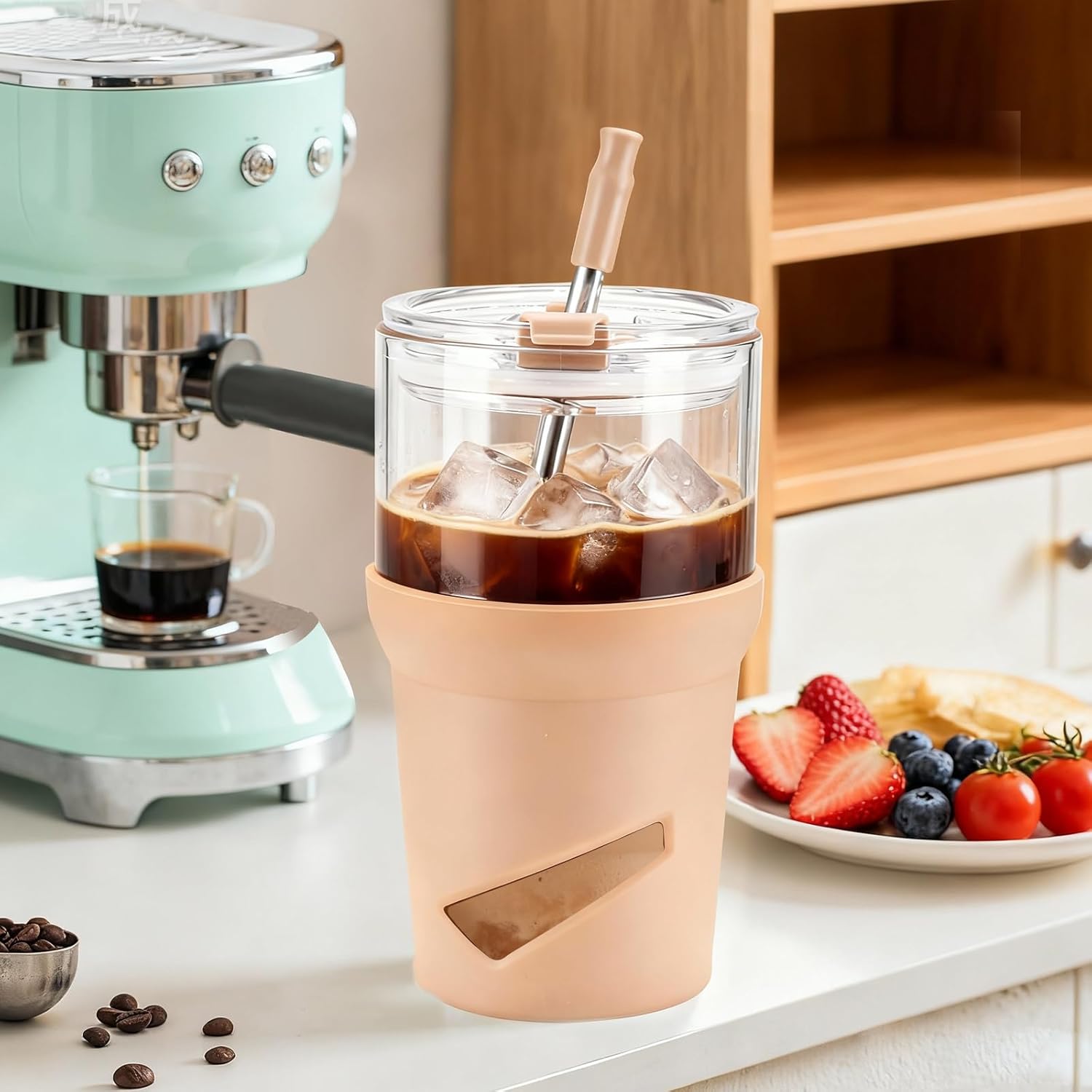 Glass Tumbler with Lids and Straws, 20 oz Iced Coffee Cup and Smoothie Cup with Bamboo Lid and On the go Lid,Glass Cups With Straws - Image 6