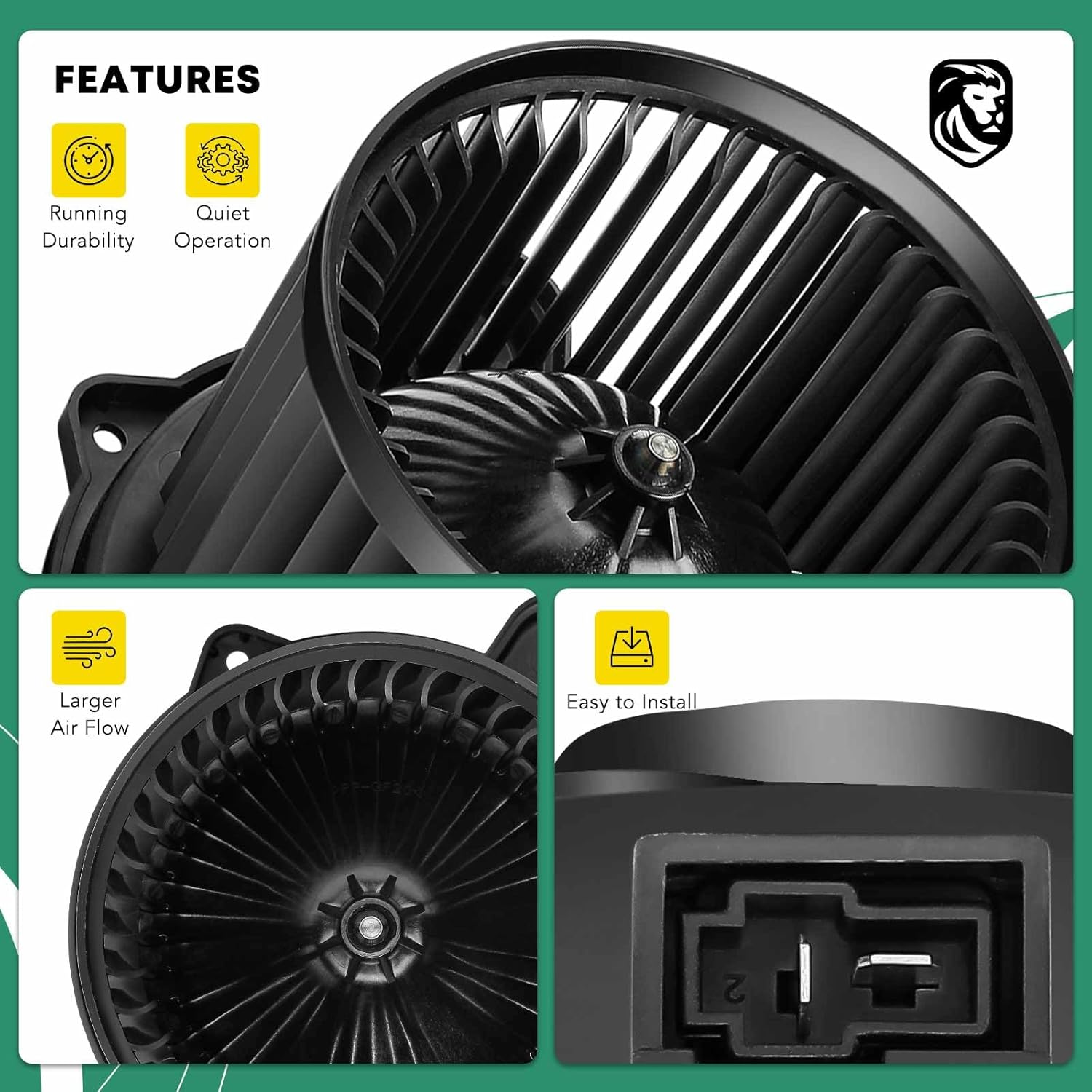 A/C Heater Blower Motor Fan Assembly for 2014-2019 Kia Soul L4 1.6L 2.0L Hatchback, Front Side