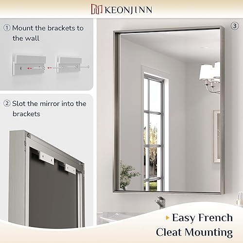 Miniatura 76 de Keonjinn Espejo de baño dorado de 48 x 36 pulgadas, espejo rectangular con marco de metal dorado cepillado, espejo de pared grande rectangular