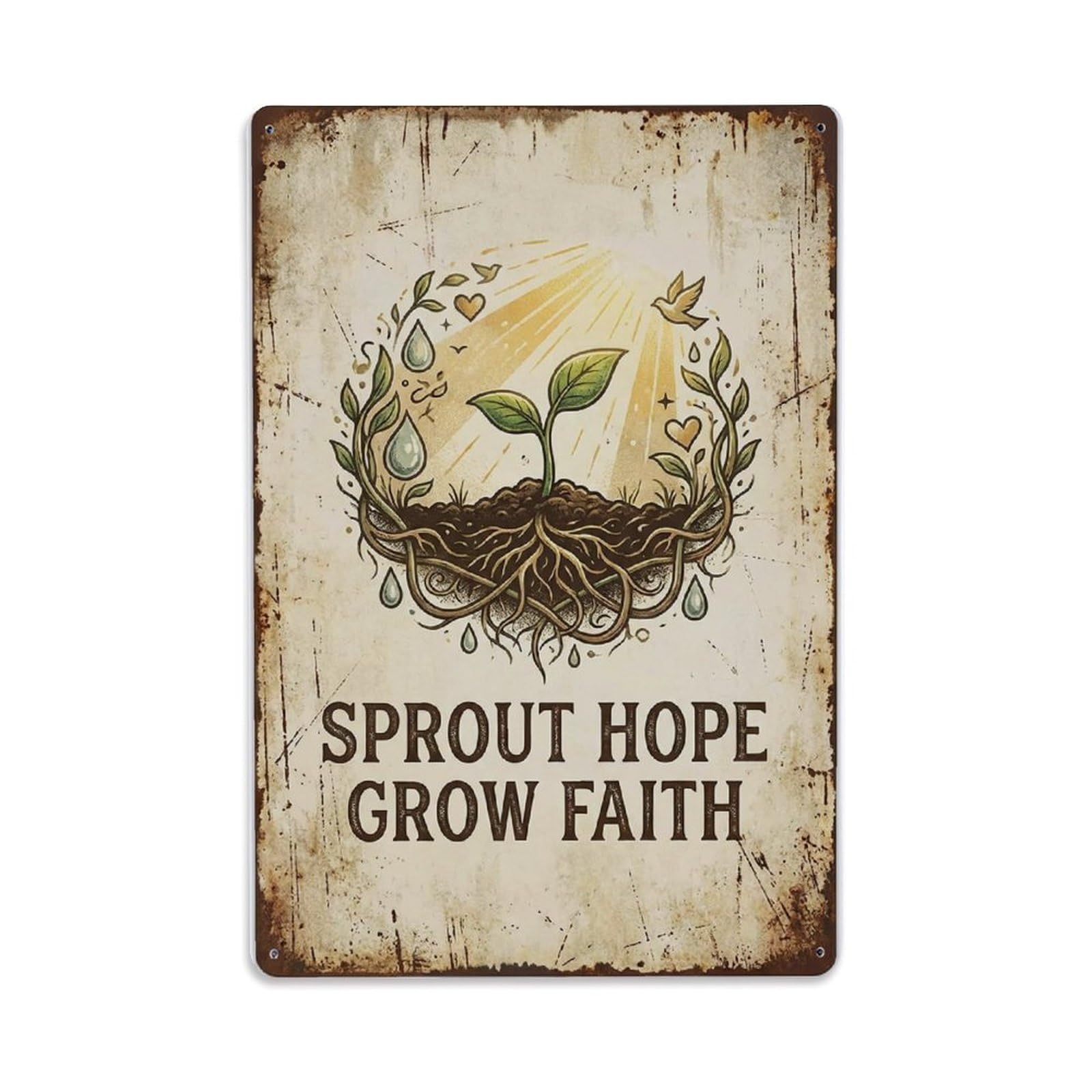 Sprout Hope Grow Faith Seedling Metal Tin Sign