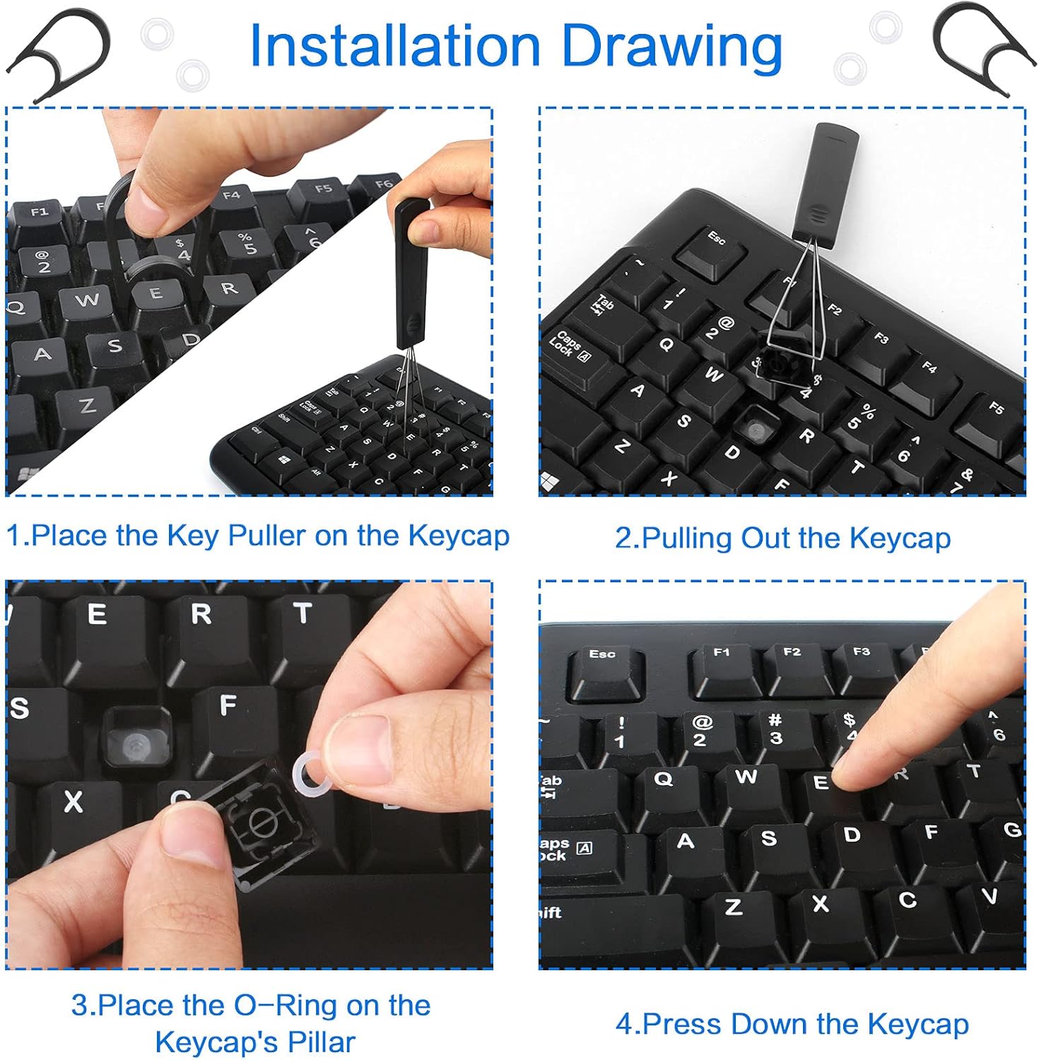 300 Pcs ORings Keyboard Silicone Damper + 2 Pcs Metal Keycap Removal