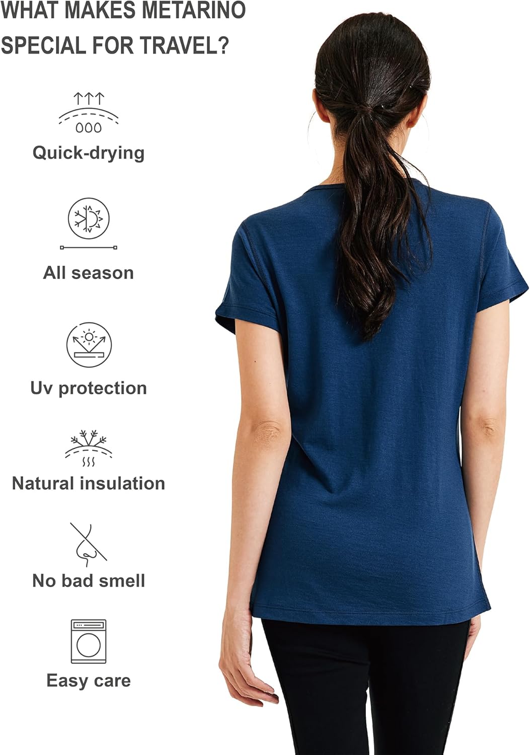 METARINO 100% Merino Wool T-Shirt Women,Short Sleeve Lightweight Crew Neck Base Layer Tee Shirt for Travel,Hiking - Image 3