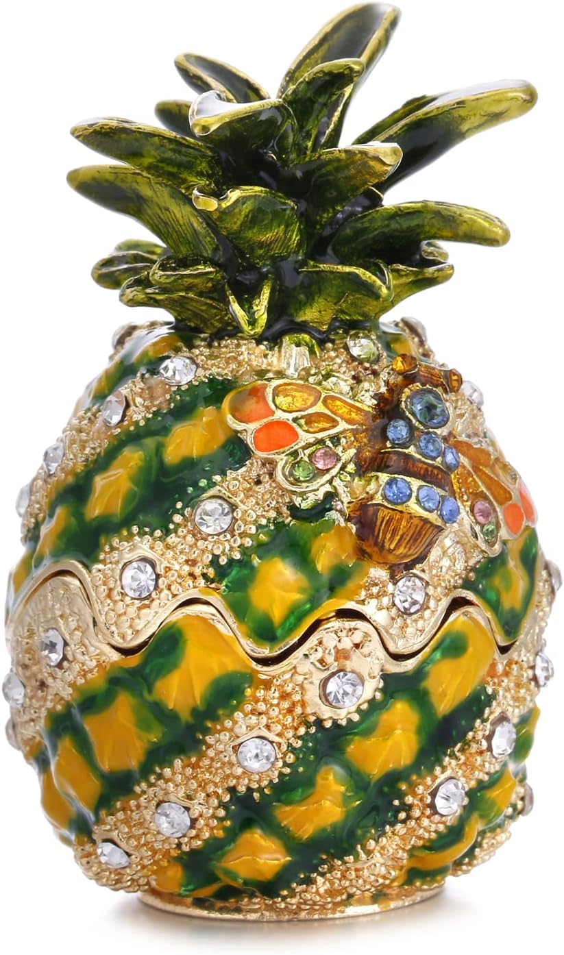 Hand Painted Trinket Box for Home Decor, Hinged Enameled