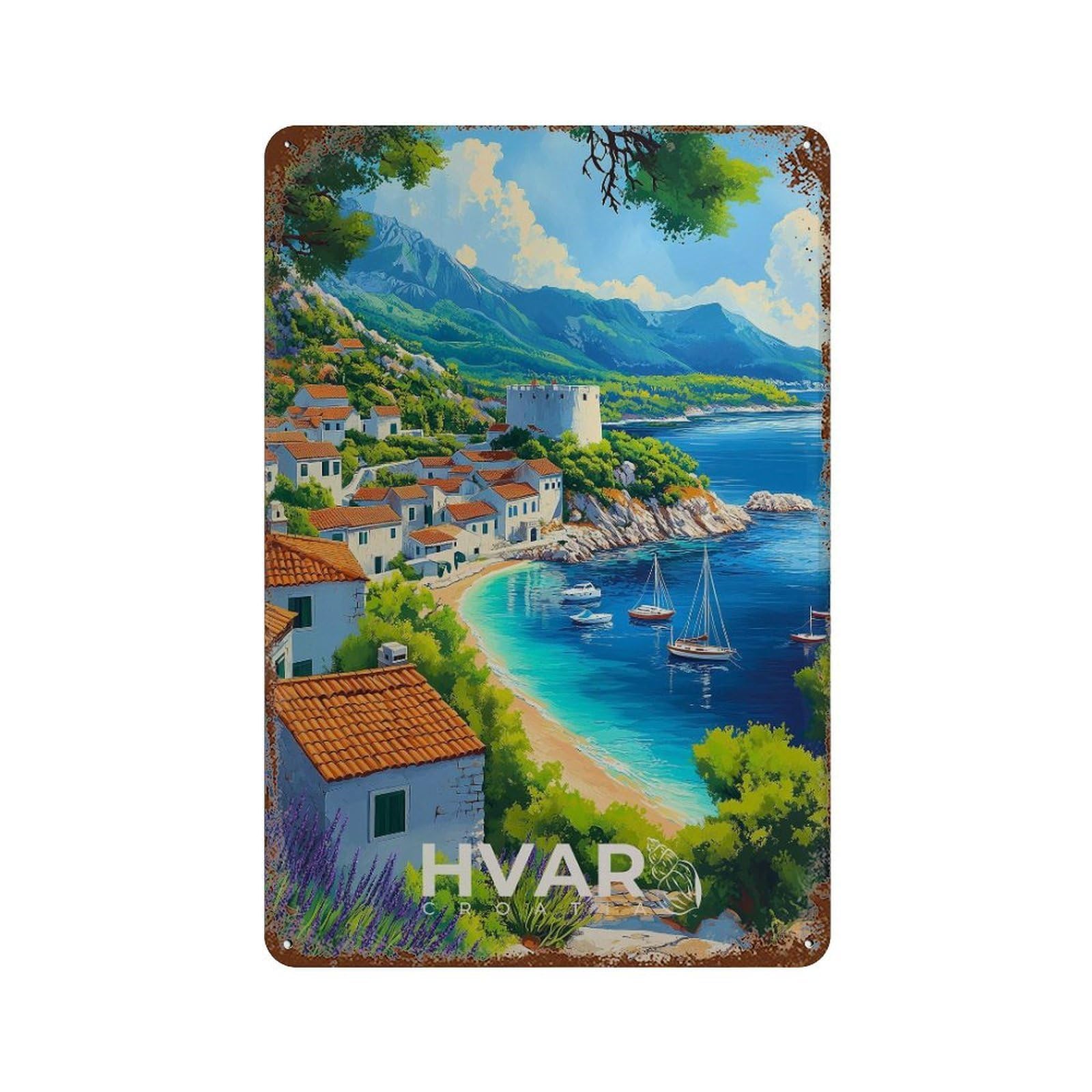 xiaoxiaoshen Hvar Croatia Travel Adriatic Sea Wall Decor Art Metal Tin Poster Modern Home Decor Art Home Bar Shop Decorations Vintage Sign 30x20cm