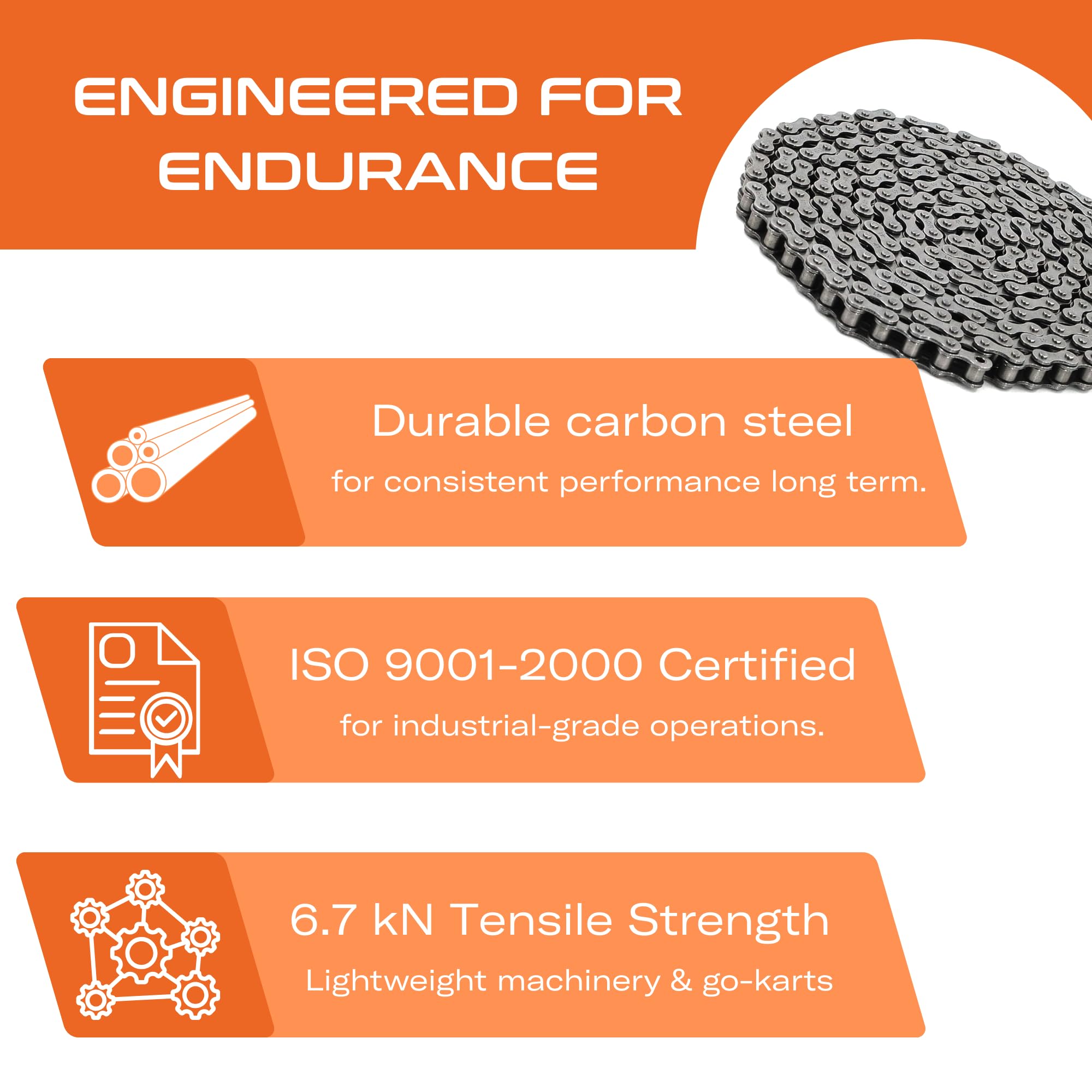CHR #41 Roller Chain - 10FT | 239 Links + 2 Free Connecting Links | 1/2" Pitch, Carbon Steel | Industrial Chain for Bikes, Go-Karts, Bicycles & Machinery | ISO 9001-2000 Certified — Amazon image 2