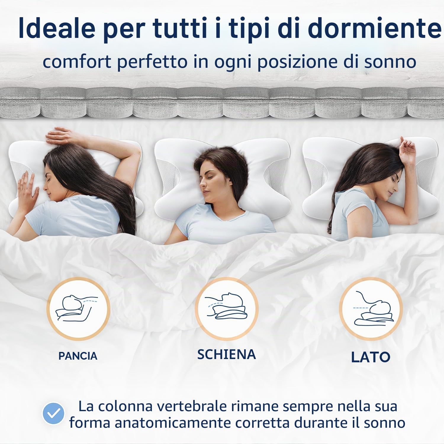 CALMONT - Cuscino ortopedico per tutti i tipi di sonno, cuscino cervicale per un sonno riposante, cuscino in memory foam per una regolazione ideale, cuscino cervicale, cuscino ergonomico (bianco)