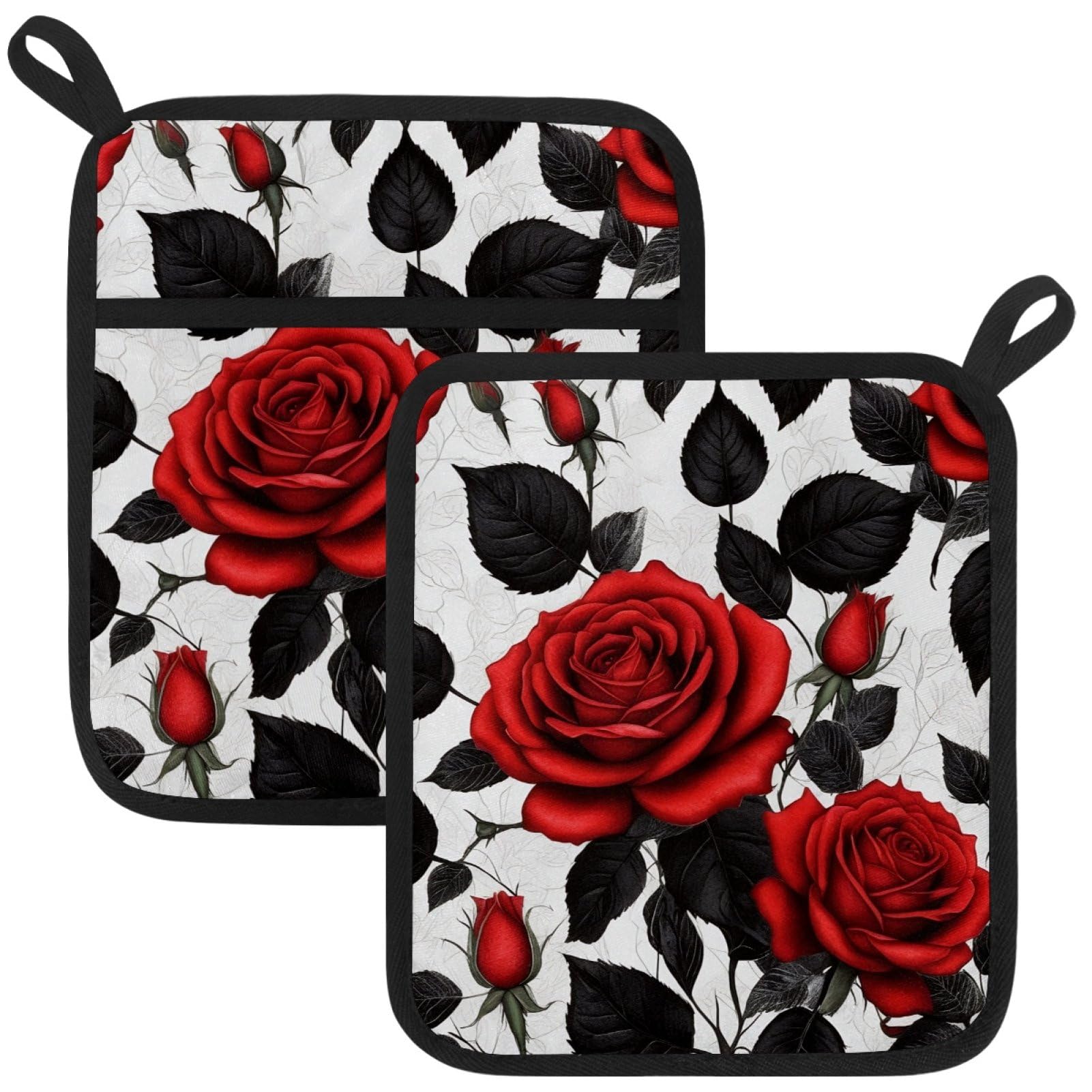 VAPOKF Roses Pot Holder, Heat Resistant Oven Cloths, Potholders & Oven Gloves, for Kitchen Cooking & Baking, Thick & Safe, Protection of Hands From Hot Utensils