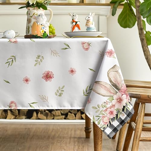 Miniatura 3 de Horaldaily Mantel de Pascua de 60 x 84 pulgadas, diseño de búfalo de flores de primavera a cuadros para decoración de fiesta, picnic, cena