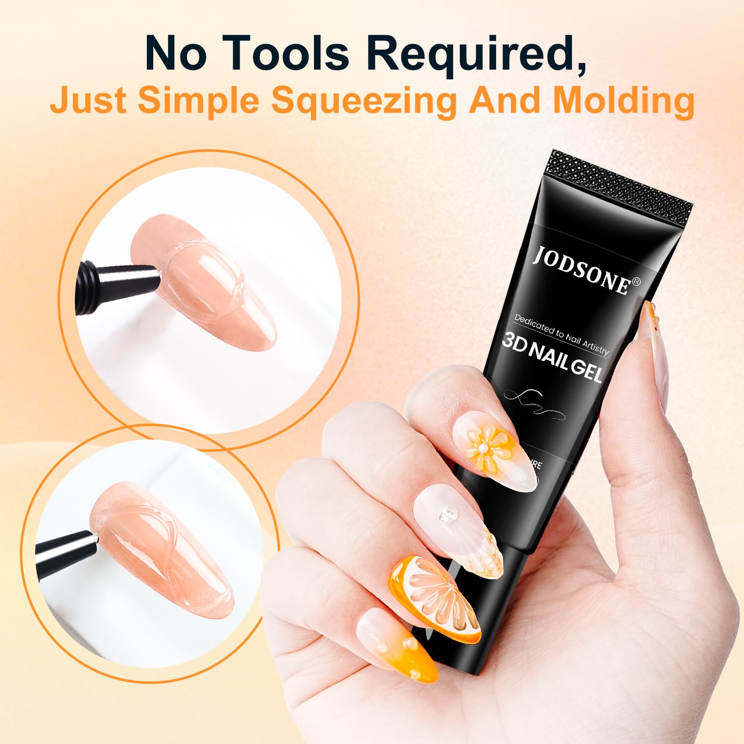 JODSONE Clear 3D Gel Nail Art - 15g No Wipe Crystal Clear Sculpting Gel for DIY 3D Nail Art Design, Texture Molding & Rhinestone Decoration