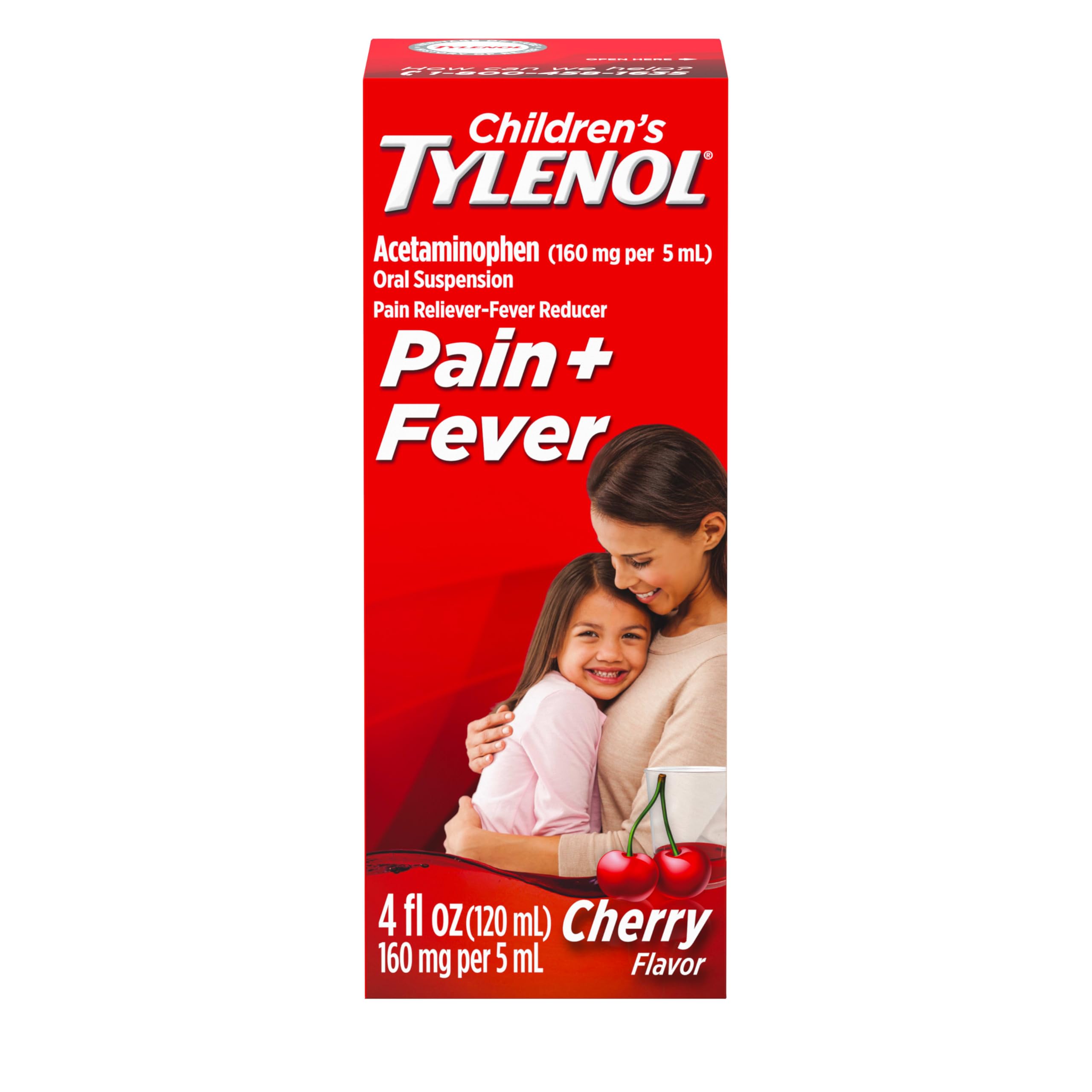 Children's Tylenol Liquid Oral Suspension Medicine, Acetaminophen Pain Reliever & Fever Reducer, Aspirin-, Ibuprofen- & Alcohol-Free, Cherry, 4 Fl. Oz