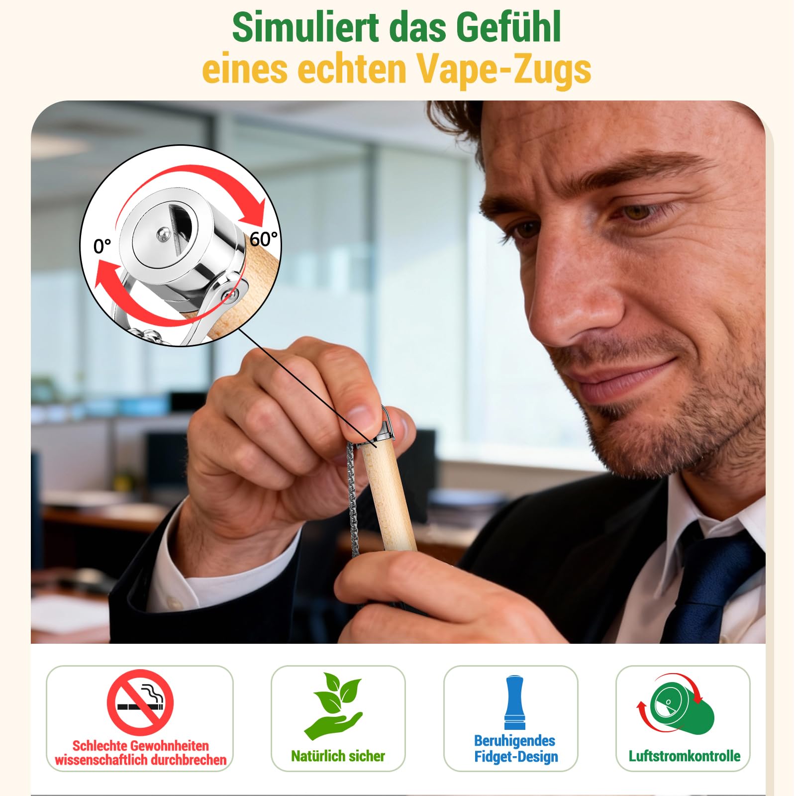 Atemkette aus Holz und Metall – Atemtrainer Halskette mit Einstellbarem Widerstand für Meditation, Achtsamkeit, Entspannung und Atemübungen