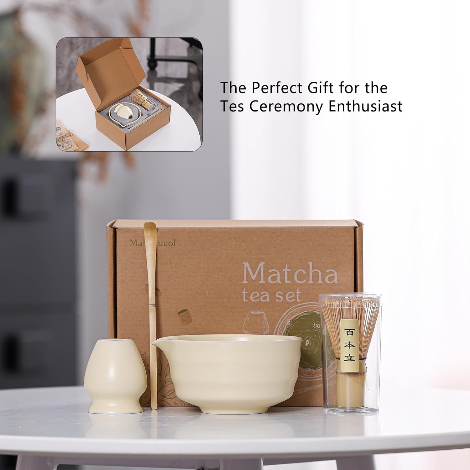 Matcha Tea Set – Traditional Japanese Ceremony Kit with 18.5OZ Ceramic Bowl, Bamboo Whisk, Scoop, and Holder – Ideal for Authentic Matcha Preparation and Gifting (Cream Yellow) - Image 9