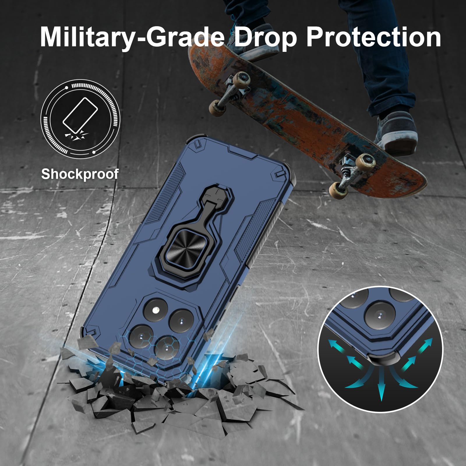 Funda para Xiaomi Redmi Note 15 Pro 5G, Carcasa Antigolpes con Soporte anular metálico, Case Protectora de Grado Militar, Azul — view 528