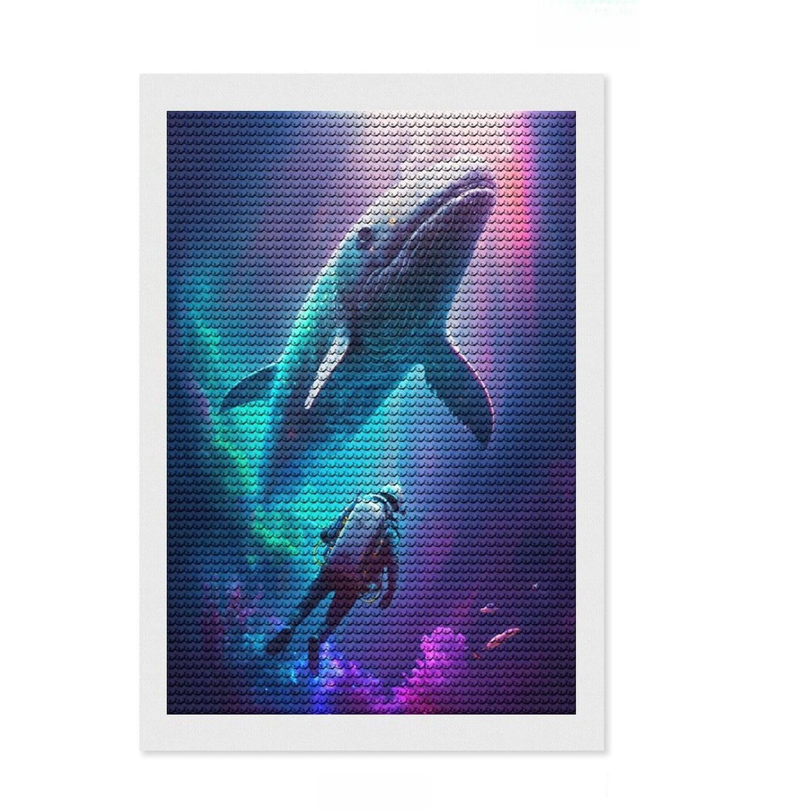 Junmoney Magnificent Whale Crystal Diamond Art Kit 8"x12", Vintage Style Decor, Stress Relief Craft, Thoughtful Present, Aesthetic Room Decor