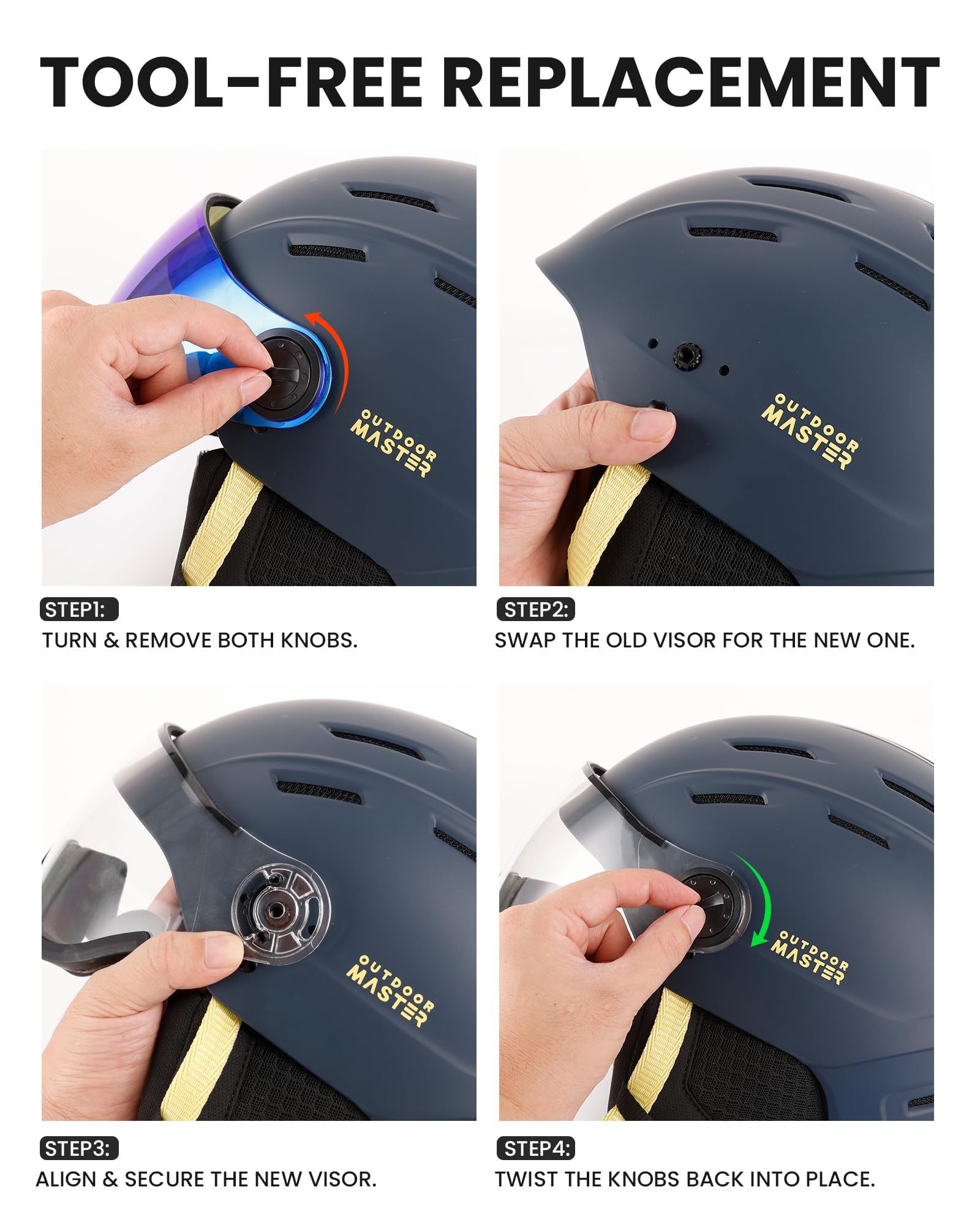 OutdoorMaster Visera de repuesto para cascos de esquí 2 en 1, antivaho, lente de protección UV