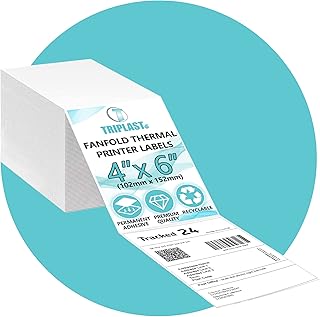 Triplast 250 x White Fanfold Thermal Printer Labels (4x6 inch / 102x152mm) - Thermal Labels for Printing All Courier Shipping Labels - Compatible with Thermal Transfer & Direct Thermal Printers