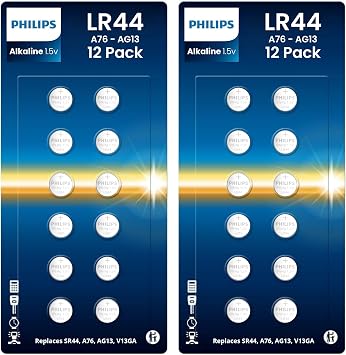 PHILIPS LR44 Batteries 24 Count, Replaces AG13 A76 l1154f 357 303 SR44 AG13 Button Batteries - 1.5v Ultra Alkaline Button Cell Battery, Perfect for Thermometers, Lasers, Watches, Medical Devices.