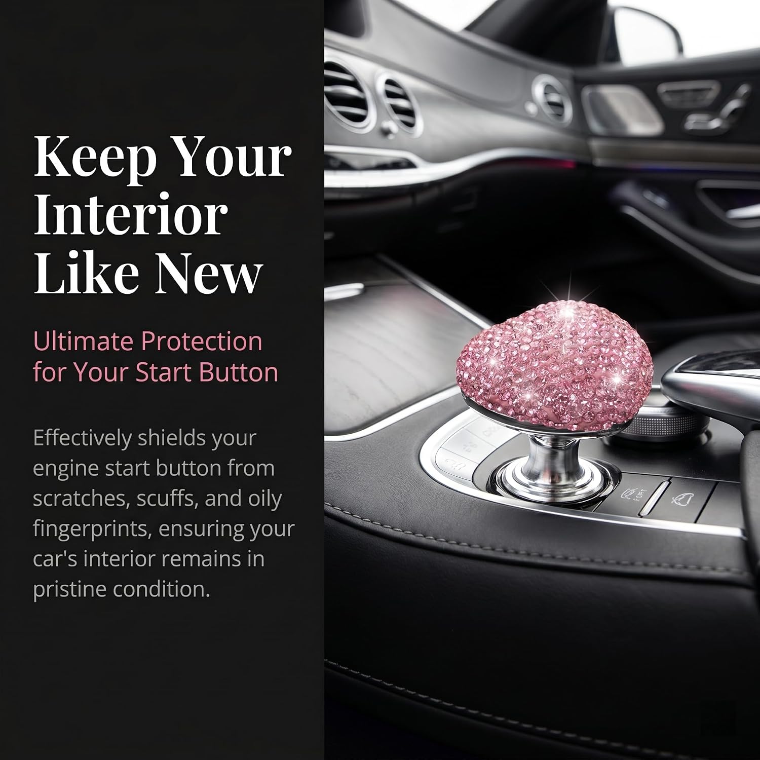 Yulbuks1 PC Bling Push Start Button Cover, Heart-shaped Engine Start/Stop Joystick, Rhinestones Engine Ignition Switch Rocker Lever Decorative Cover, Universal for Most Cars, Trucks, SUVs (Pink #02) image 5