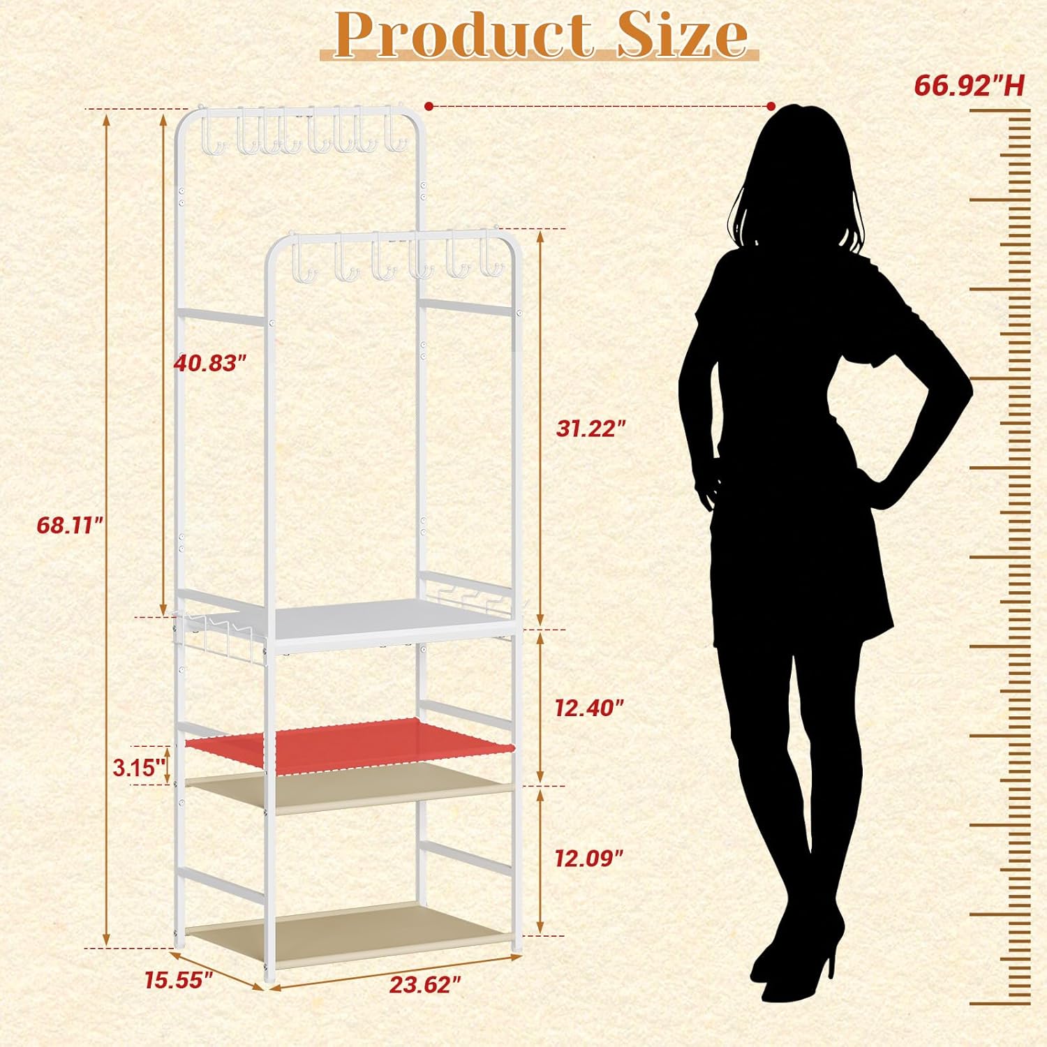 Large Tall Purse Organizer for Closet with 14 Purse Hanger, Double Rods Purse Rack Stand with 8 Side Hooks, 5-Tier Handbag Organizer Shelf, Space-Saving Purse Storage Organizer for Small Place